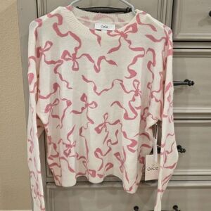 CeCe Pink and White Knit Sweater